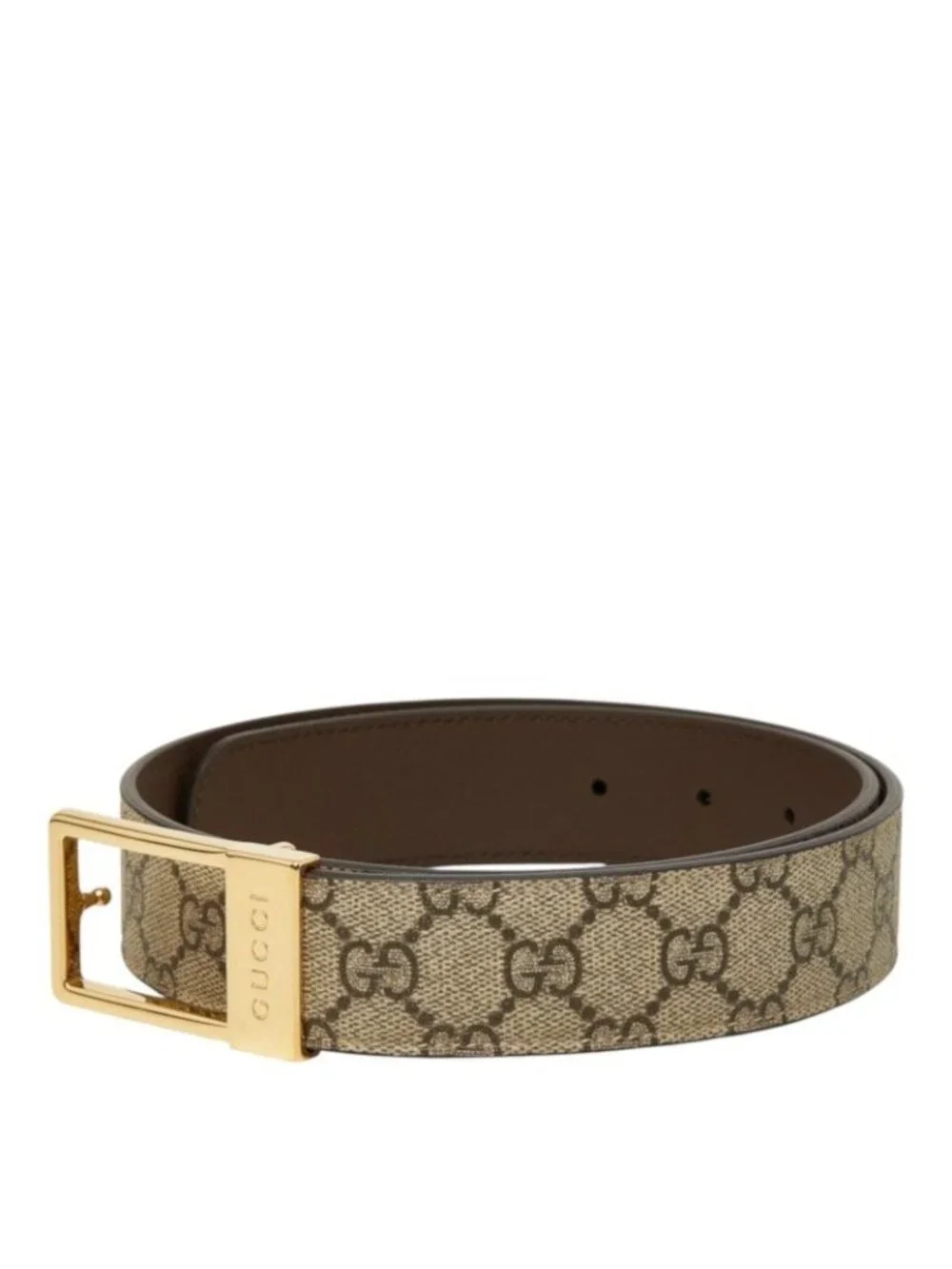 Gucci GG Supreme Rectangle Buckle Belt 75 30 Beige Canvas Leather